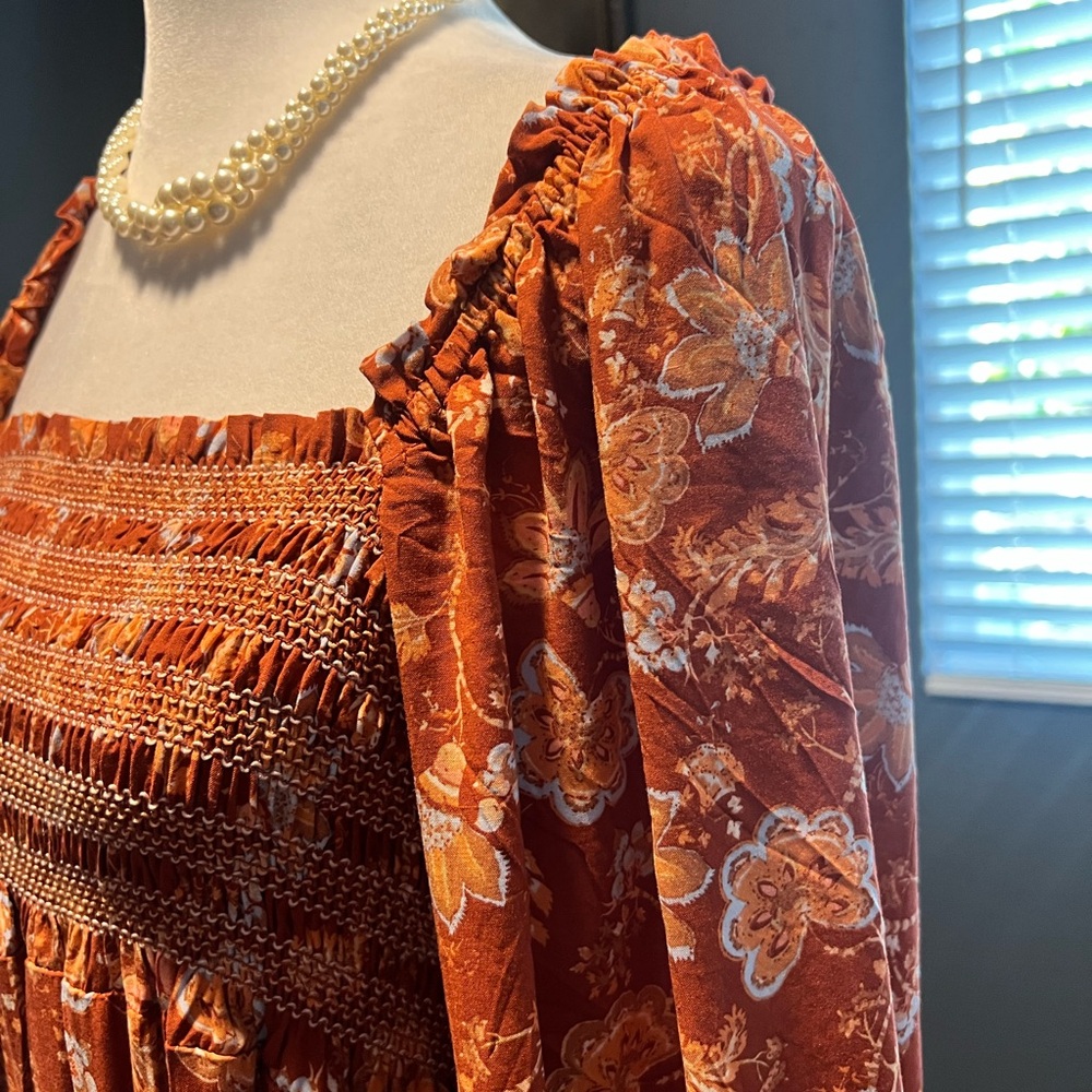 NWT Tiered Free People Rust Floral Maxi Dress. Size Small - Picture 3 of 8